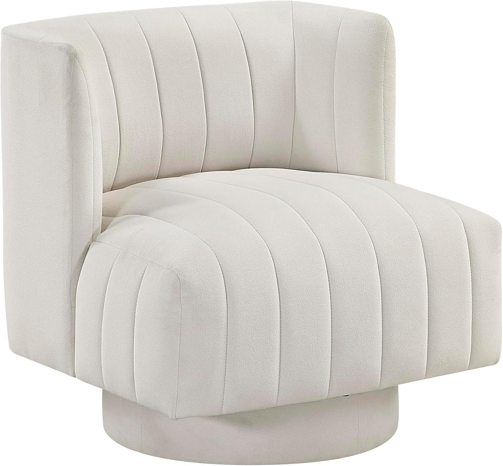 Lexicon Swivel Accent Chair, Textured Fabric Upholstered 360 Degree Swivel Barrel Chair with Channel Tufted, Comfort Seat, for Living Room, Bedroom, Office, Easy Assembly, Beige
