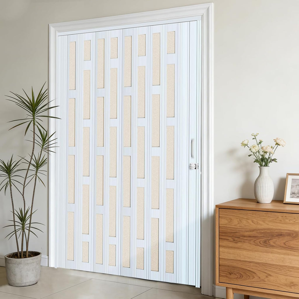 DIYHD 72X80in Glass Accordion Door, Large PVC Folding Door with Frosted Acrylic Panel for Privacy & High Light Transmission – Ideal for Oversized Openings, Space-Saving Closet or Room Divider
