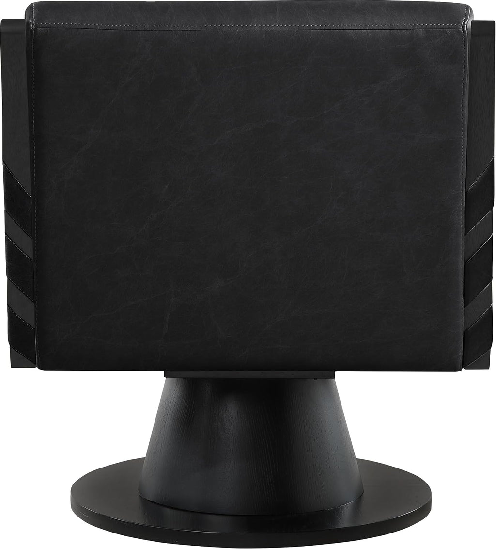 Meridian Furniture 33002Black Millwin Collection Art Deco Swivel Accent Chair with Rich Black Vegan Leather, Black Finish, Solid Wood Frame and Base, 28' W x 30' D x 32.5' H, Black