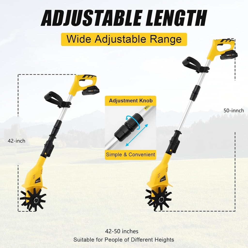 Cordless Tiller Cultivator for Gardening, 20V Electric Garden Tiller, 2Ah Battery Powered Garden Rototiller with Charger, Handheld Rotary Tillers for Lawn Gardening Soil Cultivation