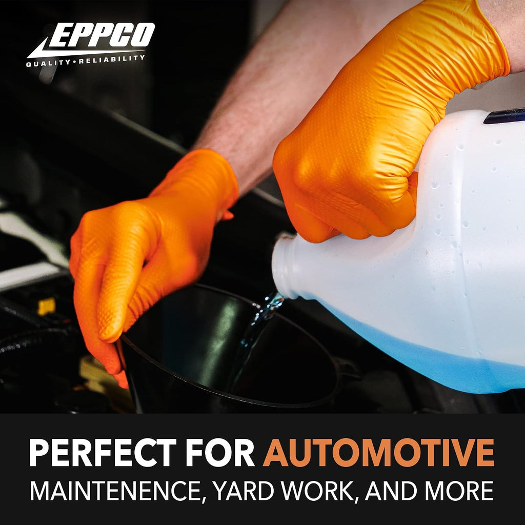 EPPCO TigerGrip 8-Mil Nitrile Glove Disposable Powder, Latex Free Textured Superior Grip Orange Gloves