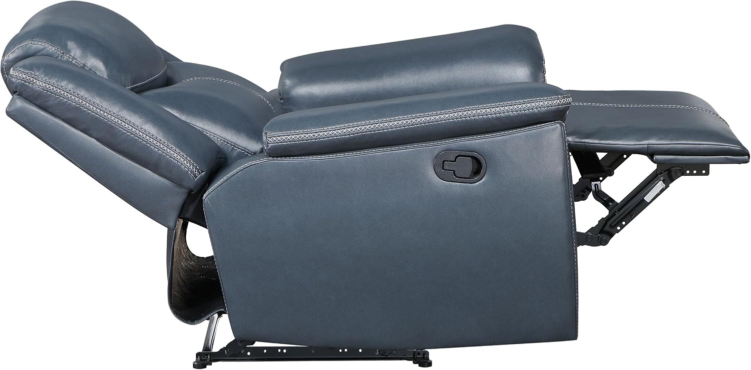 Coaster Home Furnishings - Sloane - Faux Leather Upholstered Recliner Chair with Manual Reclining, Padded Arms, and Pull Handle - Living Room - Blue - 610273