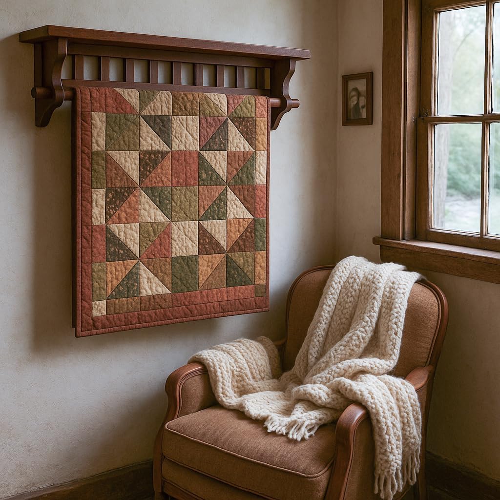 RRD Mounted Mission Style Quilt Rack with Shelf - Amish Made Quilt Hanger for Wall Hangings with Display Shelf - Rustic Quilt Wall Tapestry Rug Hangers Cherry Wood, Washington Cherry Stain 36'