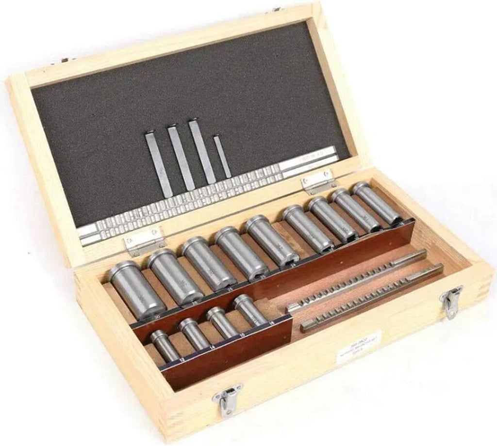 22 Pcs Keyway Broach Kit, HSS Industrial Tools for Lathe Metric Size 4 pcs Broach & 13 Collared Bushing & 5 Gaskets Cutting Tools for Lathe Keyway Size B-4mm,B-5mm,C-6mm,C-8mm