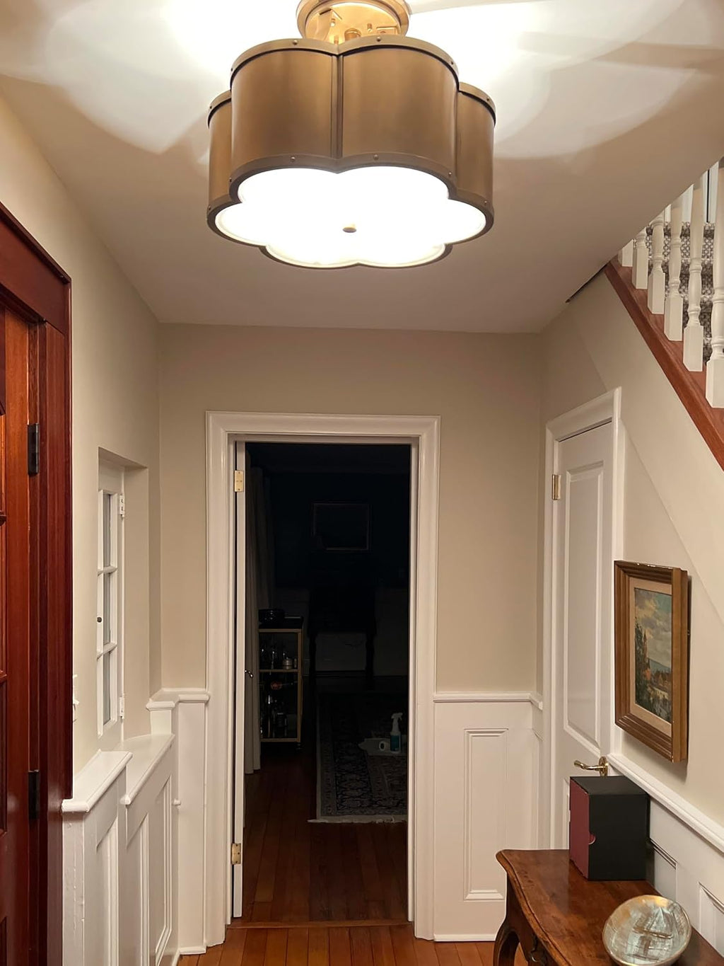 Hinkley Chance Three Light Medium Semi-Flush Mount Fixture – Classic, Timeless Details, Etched Lens – Heritage Brass
