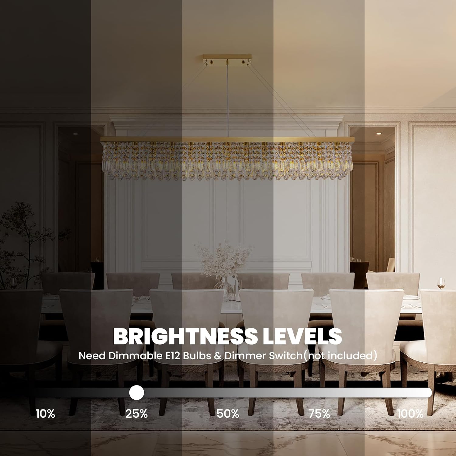7PM Rectangle K9 Crystal Chandelier Modern Gold Crystal Chandelier Rectangular Pendant Lighting Fixture for Dining Room Kitchen Island Bedroom L59'' x W10'' x H9''
