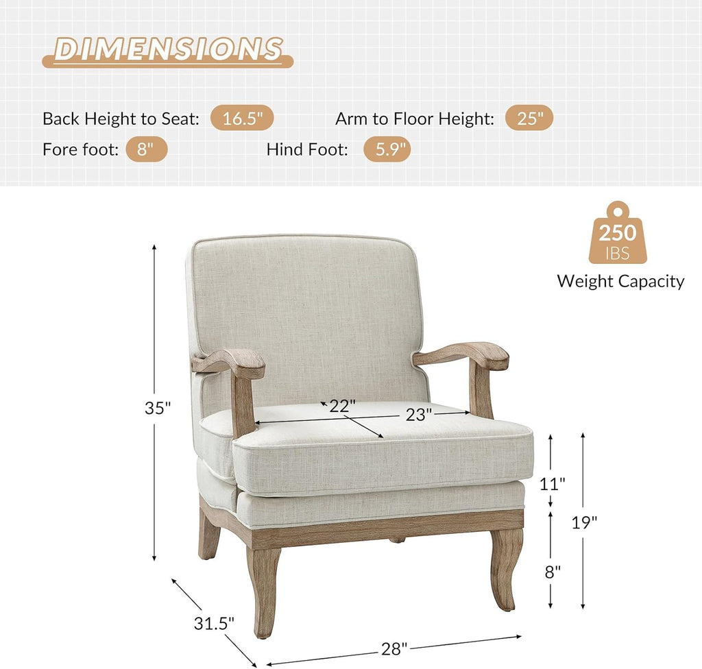 HULALA HOME Mid-Century Modern Accent Chair Set of 2, Upholstered Living Room Lounge Chair, Comfy Armchair with Solid Wood Legs & Removable Cushion, Bedroom Lounge Room Sofa Chair (Ivory)
