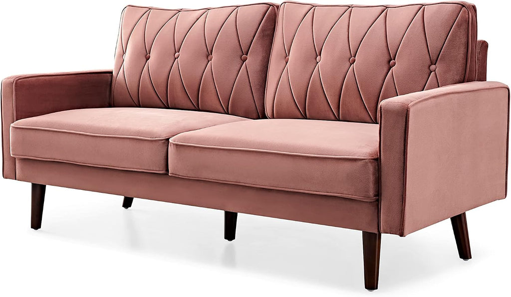 Container Furniture Modern Style Tufted Velvet Couches for Living Room with Soft Fabric Upholstery and Solid Wood Frame, 2 Piece Sofa and Loveseat Set, Rose