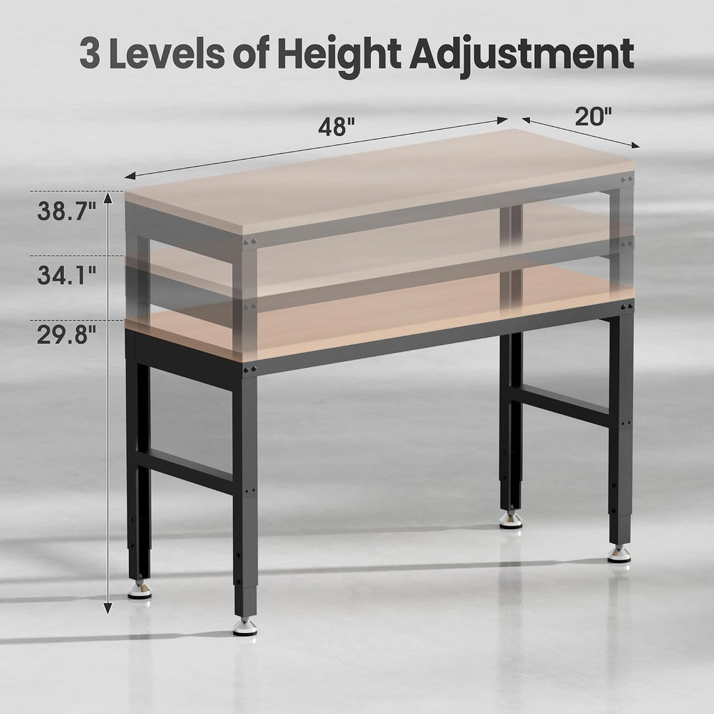 Antifir 48' Adjustable Workbench，Heavy Duty Wood Work Bench 2000 Lbs Load Capacity,Work Table for Garage, Workshop, Office, Home