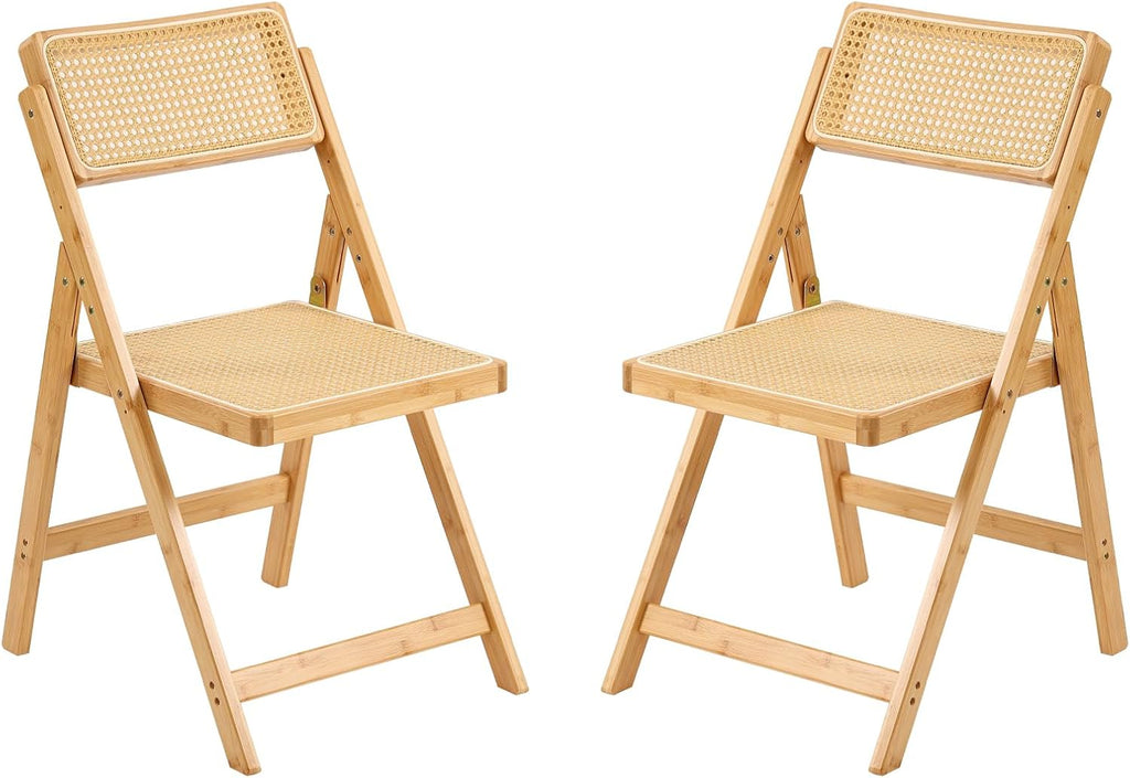 Furlide Rattan Folding Chairs, Modern Mid Century Dining Chairs Set of 2, Outdoor Bamboo Chair for Bedroom Living Room Reading Room Dining Kitchen, Wood