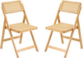 Furlide Rattan Folding Chairs, Modern Mid Century Dining Chairs Set of 2, Outdoor Bamboo Chair for Bedroom Living Room Reading Room Dining Kitchen, Wood