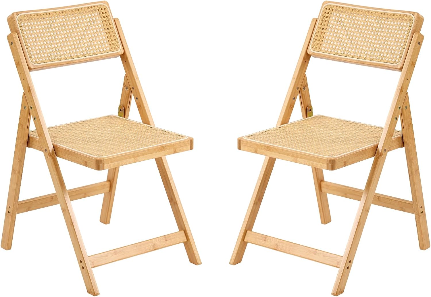 Furlide Rattan Folding Chairs, Modern Mid Century Dining Chairs Set of 2, Outdoor Bamboo Chair for Bedroom Living Room Reading Room Dining Kitchen, Wood