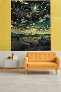 Tapestry Wall Hanging Wheat Field Theme Stain Resistant Fabric 50x37cm Decorative Wall Art Famous Painting Style Home Decor - Koyu Yeşil - Sarı, 28x28 inch