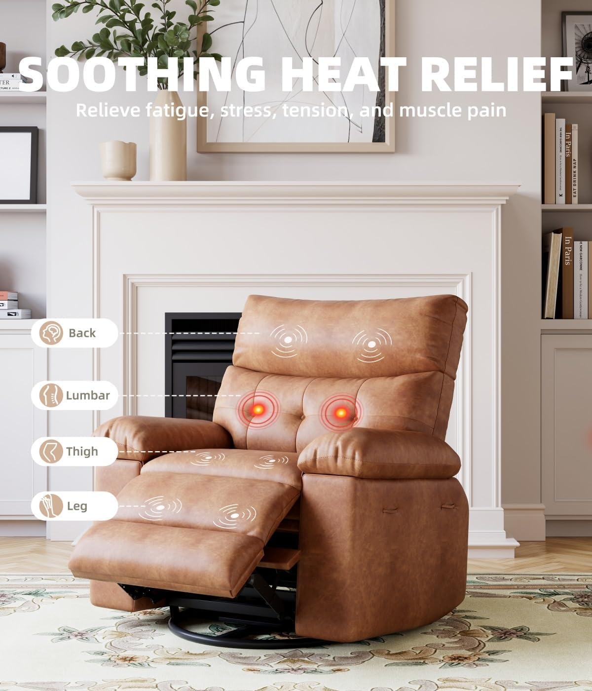 Oversized 360° Swivel Rocking Recliner Chair with Massage & Heat - Remote Control Lazy Chair for Adults, Ergonomic Recliner for Living Room, Bedroom, Nursery, Vintage
