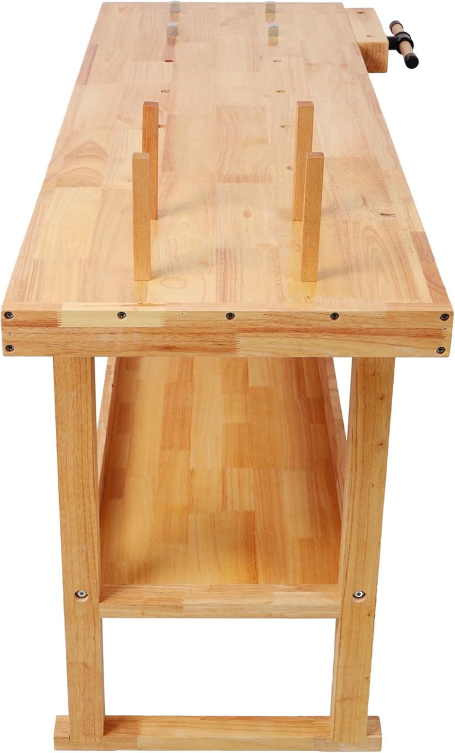 Montary 60' Professional Rubberwood Workbench with 2 Drawers & Open Shelf, Natural Finish Work Bench with Adjustable Handle for Garage, Woodworking Carpenter Workshop & Home Use