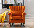 Kmax Orange Accent Chair Velvet Wingback Chair with Pillow Nail-Head Channel Tufted Oversized Club Chair for Living Room Bedroom Guest Room