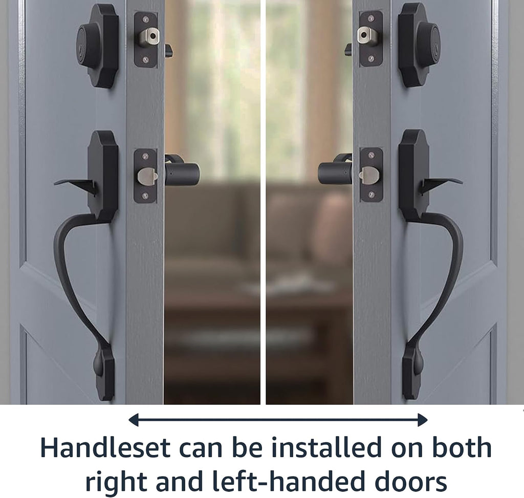 Amazon Basics Front Door Lock Set, Handleset with Shelby Lever, Level Door Handle, Exterior, Single Cylinder Packs, Oil Bronze, 6-Pack