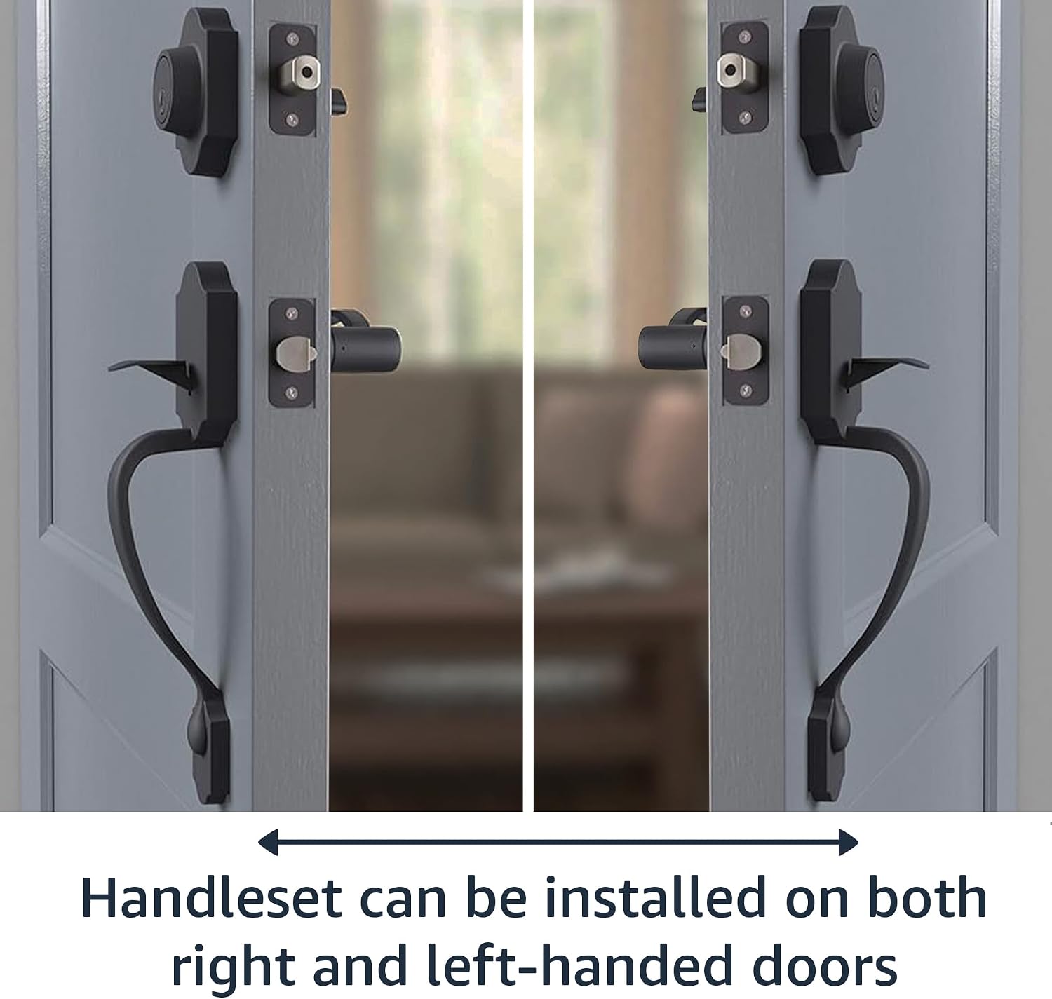 Amazon Basics Front Door Lock Set, Handleset with Shelby Lever, Level Door Handle, Exterior, Single Cylinder Packs, Oil Bronze, 6-Pack