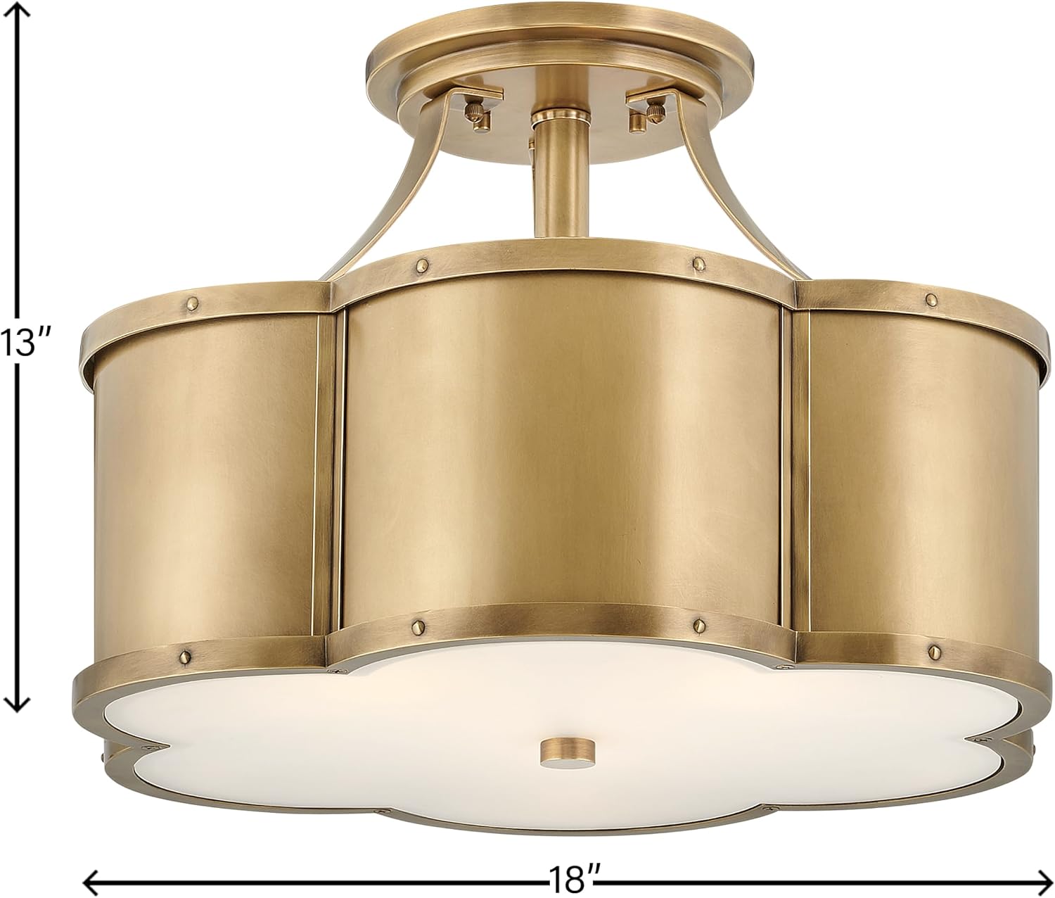 Hinkley Chance Three Light Medium Semi-Flush Mount Fixture – Classic, Timeless Details, Etched Lens – Heritage Brass