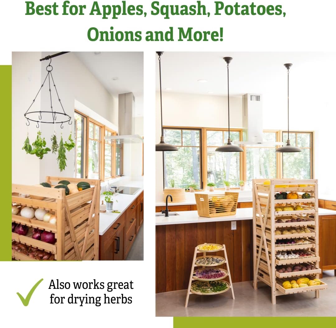 Gardeners Supply Company Garden Harvest Rack, Large 9 Drawer Adjustable Wooden Vegetable and Fruit Storage | Herb Drying Rack