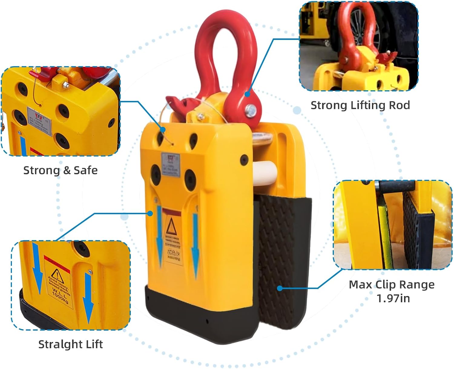 Import Heavy Duty Stone Lifting Clamp,2300.46 lbs Load Capacity, Stone Miter Clamp 0.4-1.97 in Opening Range, slab lifterIndustrial Grade Steel Construction slab lifter. (Yellow)