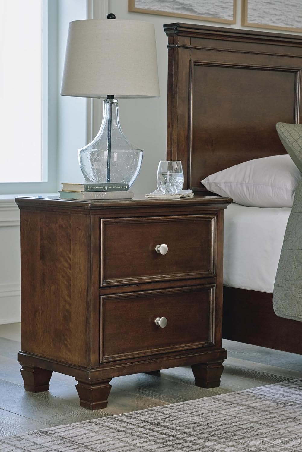 Signature Design by Ashley Danabrin Classic 2 Drawer Nightstand for Bedroom, 26.63' Tall, Dark Brown