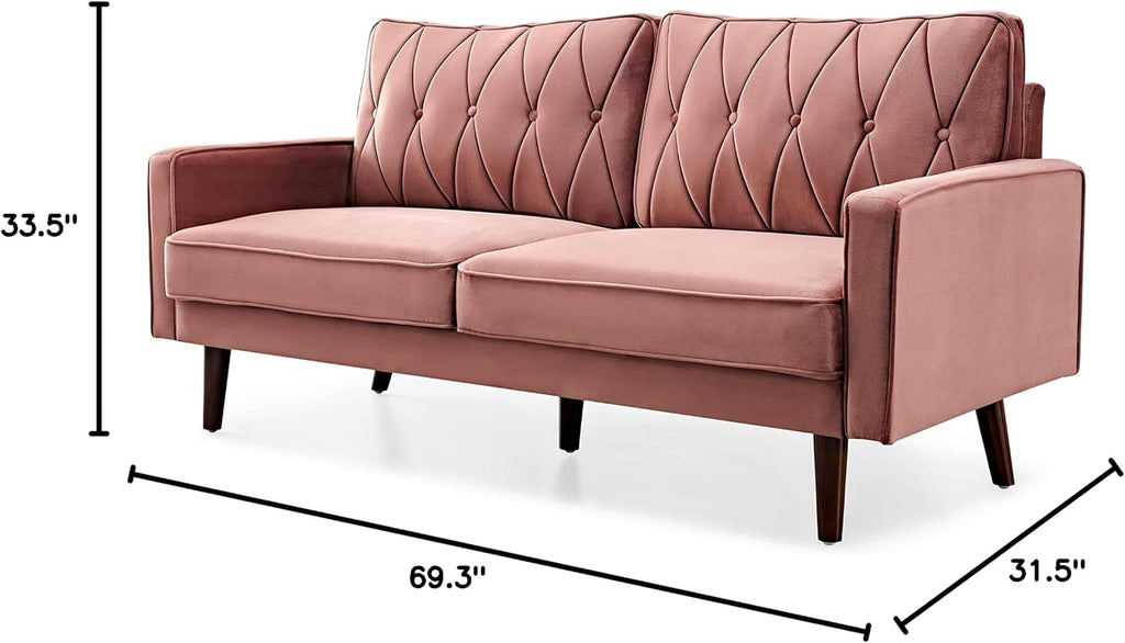 Container Furniture Modern Style Tufted Velvet Couches for Living Room with Soft Fabric Upholstery and Solid Wood Frame, 2 Piece Sofa and Loveseat Set, Rose