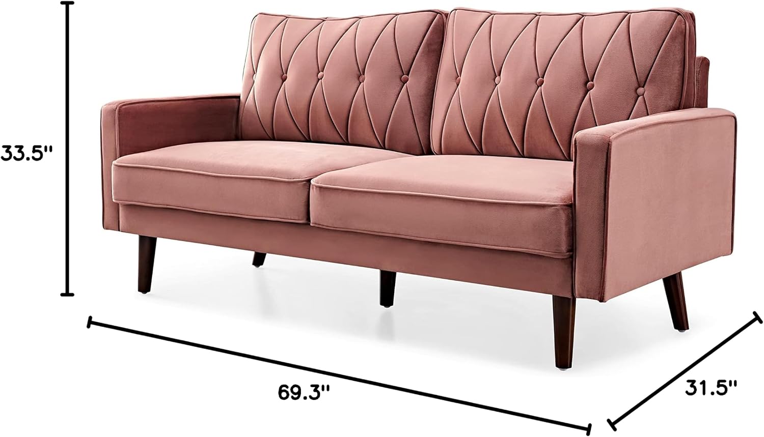 Container Furniture Modern Style Tufted Velvet Couches for Living Room with Soft Fabric Upholstery and Solid Wood Frame, 2 Piece Sofa and Loveseat Set, Rose