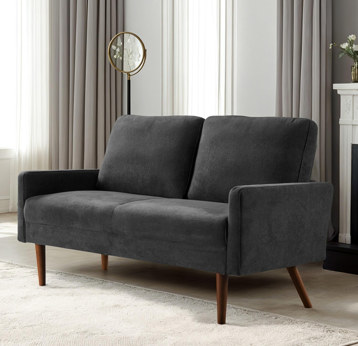 Kent Velvet Loveseat Sofa, European Style with Sleek Design, Modern & Vintage Flair, Upholstered 2 Seater Couch, Chic Living Room Furniture Seating for Home, Apartment or Office, Black