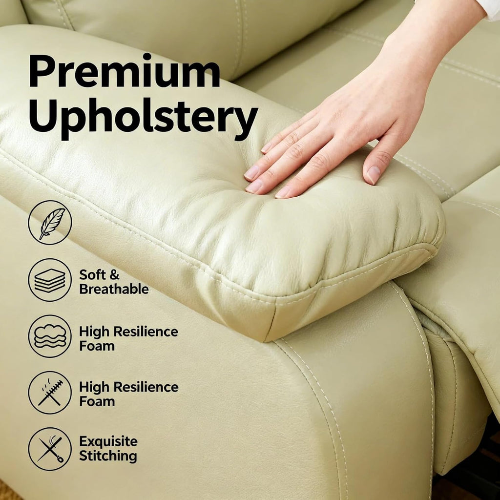 Leather Manual Recliner Sofa Set, Adjustable Backrest Reclining Loveseat Sofa & Recliner Chair, Comfortable Reclining Seats for Home Theater, Apartment, Beige