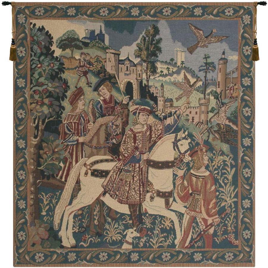 C Charlotte Home Furnishings Inc Falcon Hunt Belgian Tapestry Wall Hanging | Viscose Cotton and Polyester Blend Wall Art | 37 in. x 33 in | Home Decor Accents
