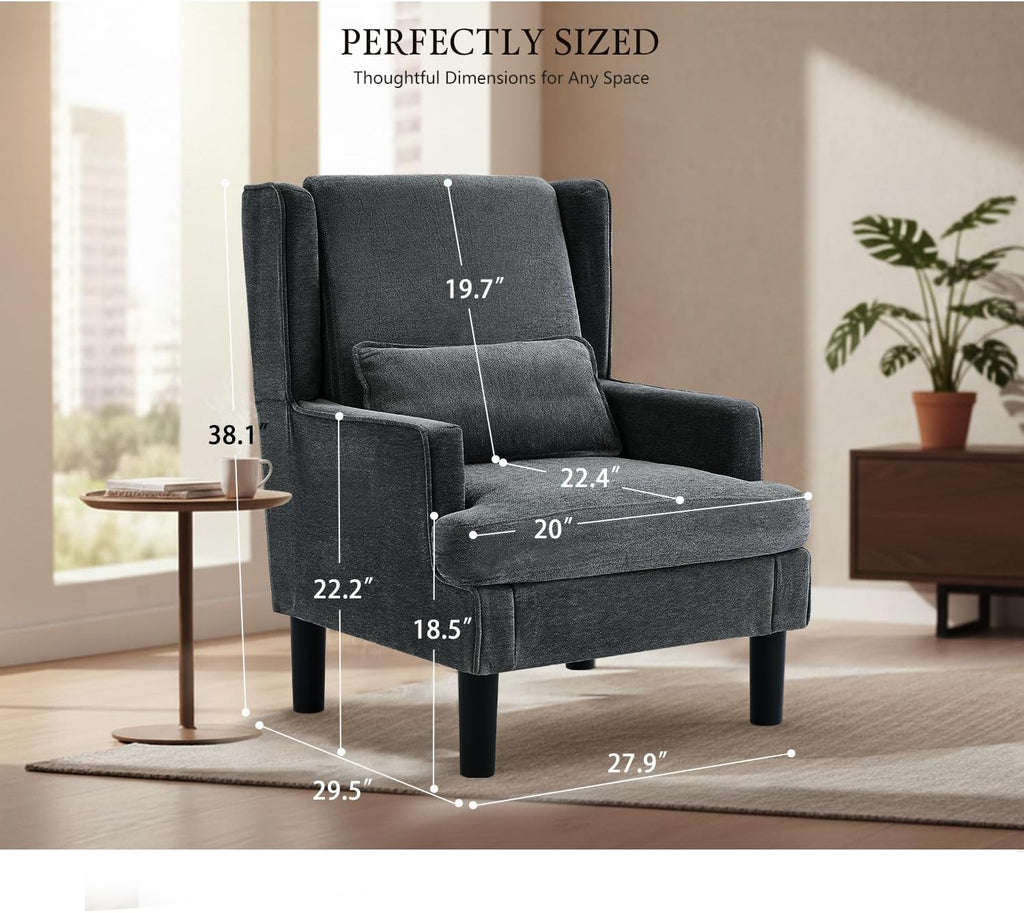Modern Accent Chair for Living Room Chairs Oversized Reading Chair Accent Chairs for Living Room Sofa Chair with High Back and Wood Legs, Upholstered Armchair Comfy Chair for Bedroom(Dark Green)