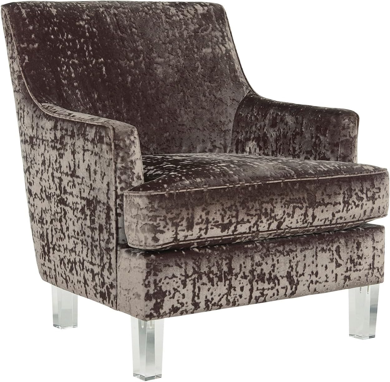 Signature Design by Ashley Gloriann Crushed Velvet Glam Accent Chair with Acrylic Legs, Charcoal Gray