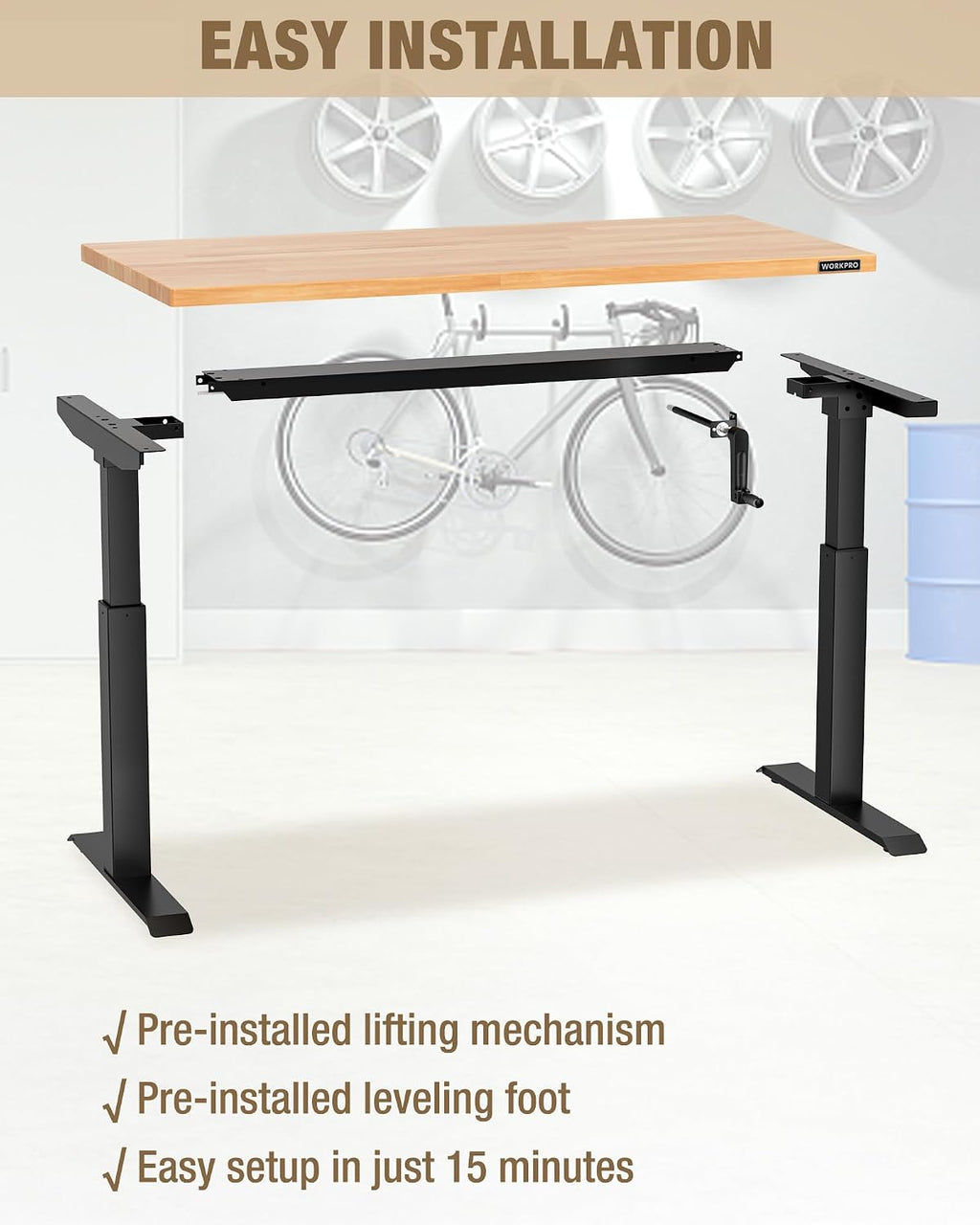 WORKPRO 47.2×23.6' Adjustable Workbench, Crank Stand Desk, 300LBS Capacity