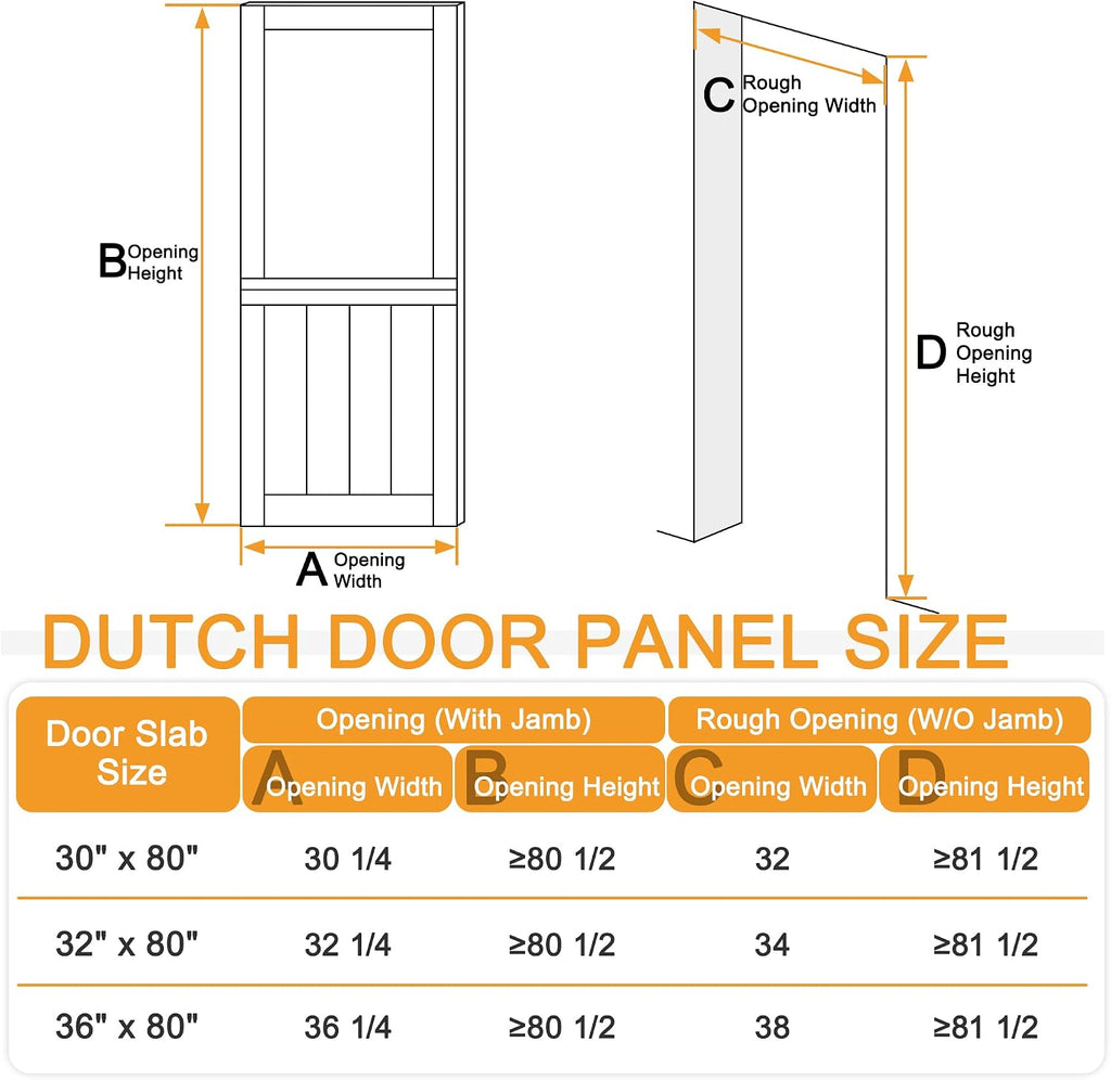 32'x 80' Pantry Door, Pre-Assembled Dutch Door Slab, French Interior White Solid Wood Core with Clear Glass Panel, 4 Hinges & Latch Included, Pocket Barn Doors for Living Room, Closet & Back Porch