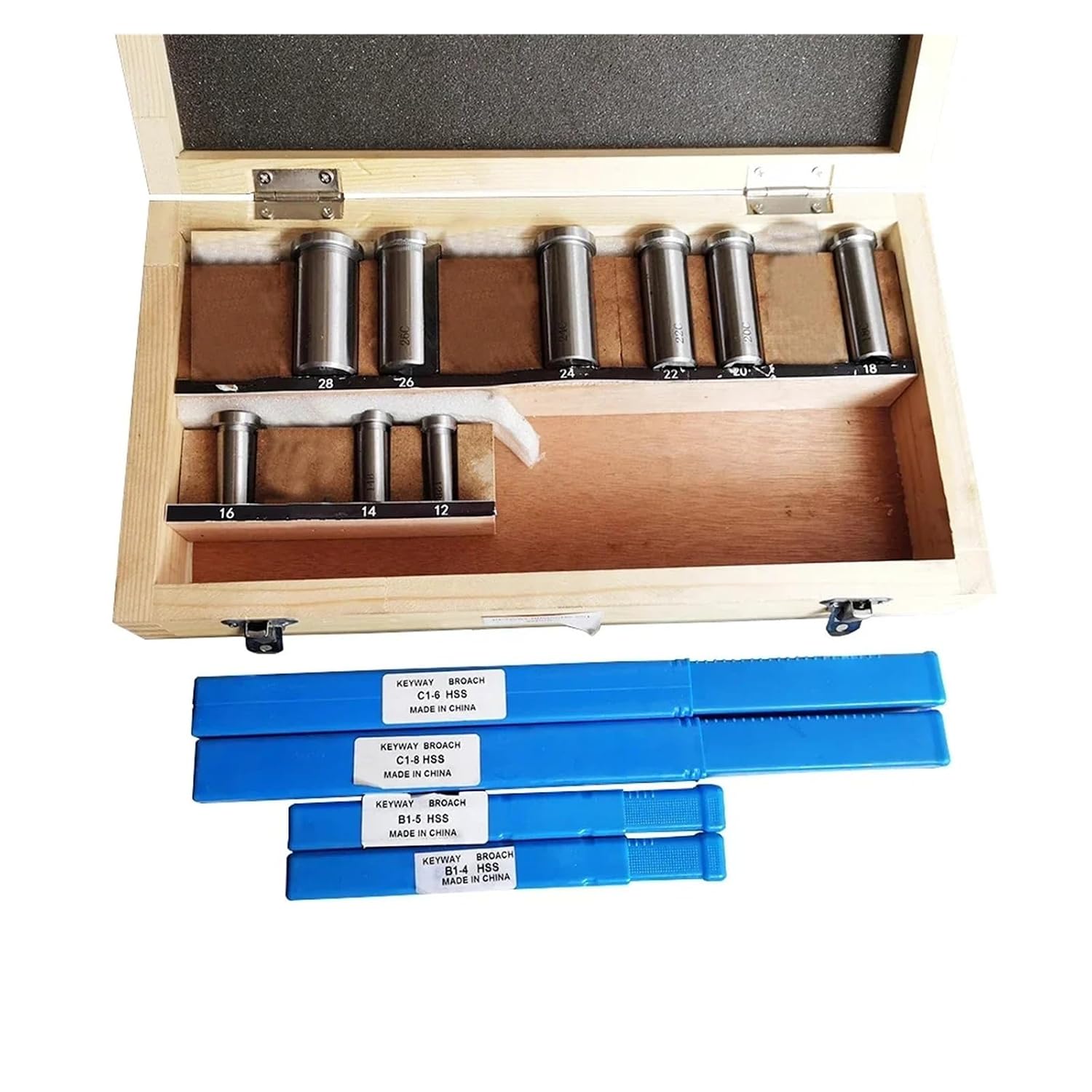 Keyway Broach, 18pcs HSS Metric Set 12-28 Cutting Broaching Bushings Keyway Tool CNC Kit Heat Resistance