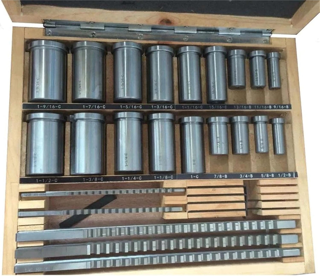 Keyway Cutting Tool 30pcs HSS Groove Keyway Broach Broaches Set Key Broaching Tools Tool 5pcs 1/2''-1-1/2''18pcs Bushings 7pcs Shims for CNC Cutting Machine Too