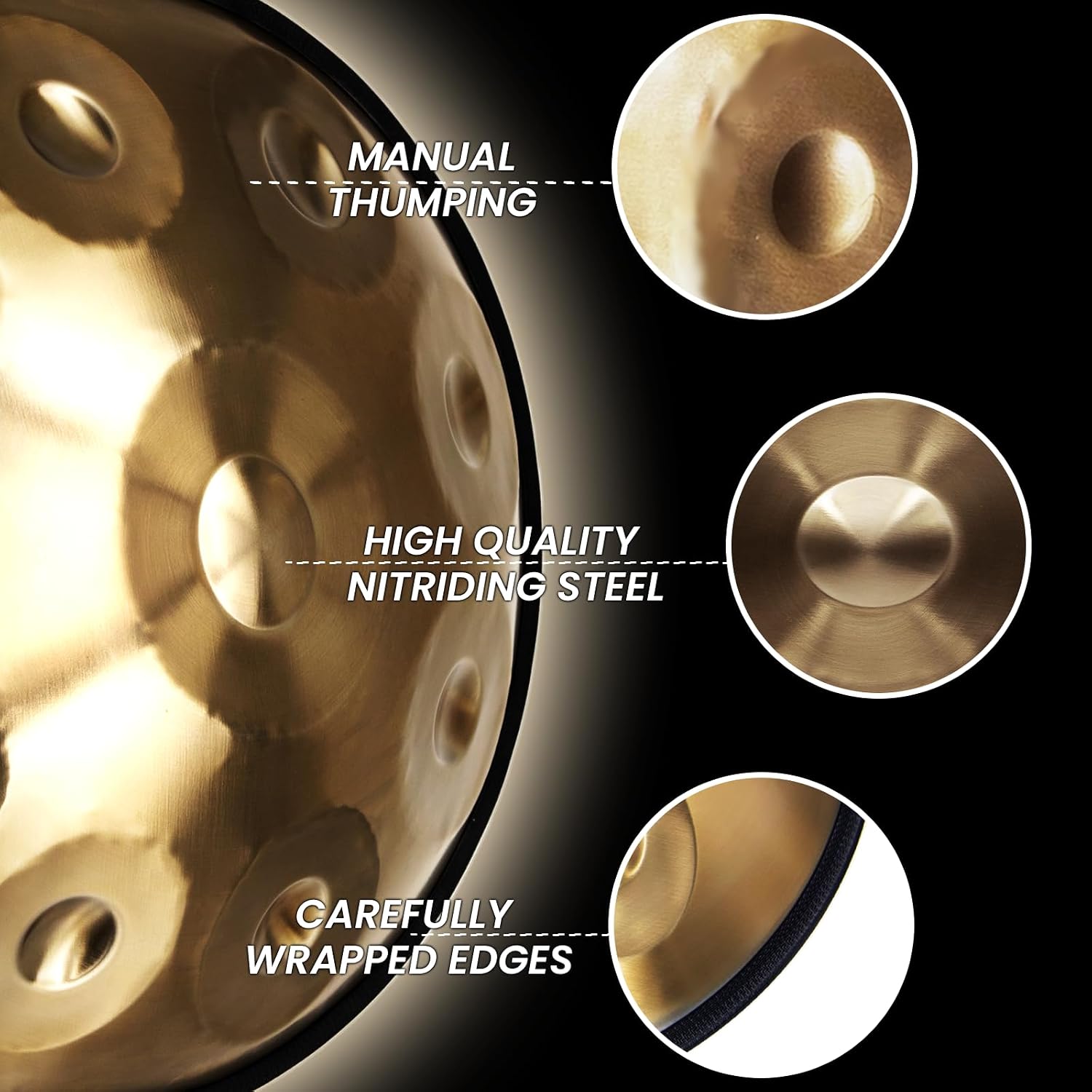 'SINGOFIRE' 12-Notes Handpan Drum, Handpan Drums for Adults, 22-Inch 440Hz D Minor Kurd, HandPan Instrument with Soft Handpan Bag, 2 Mallets, Handpan Stand and Dust-Free Cloth(Gold)