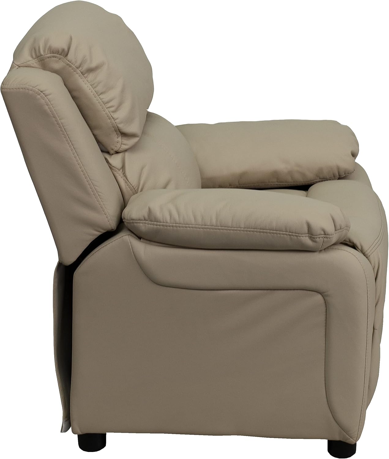 Flash Furniture Charlie Vinyl Kids Recliner with Flip-Up Storage Arms and Safety Recline, Contemporary Reclining Chair for Kids, Supports up to 90 lbs., Beige