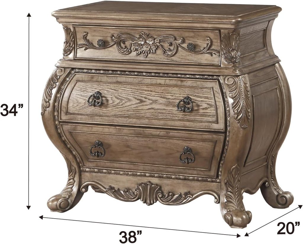 Acme Ragenardus Wood Nightstand with 3 Drawers in Vintage Oak