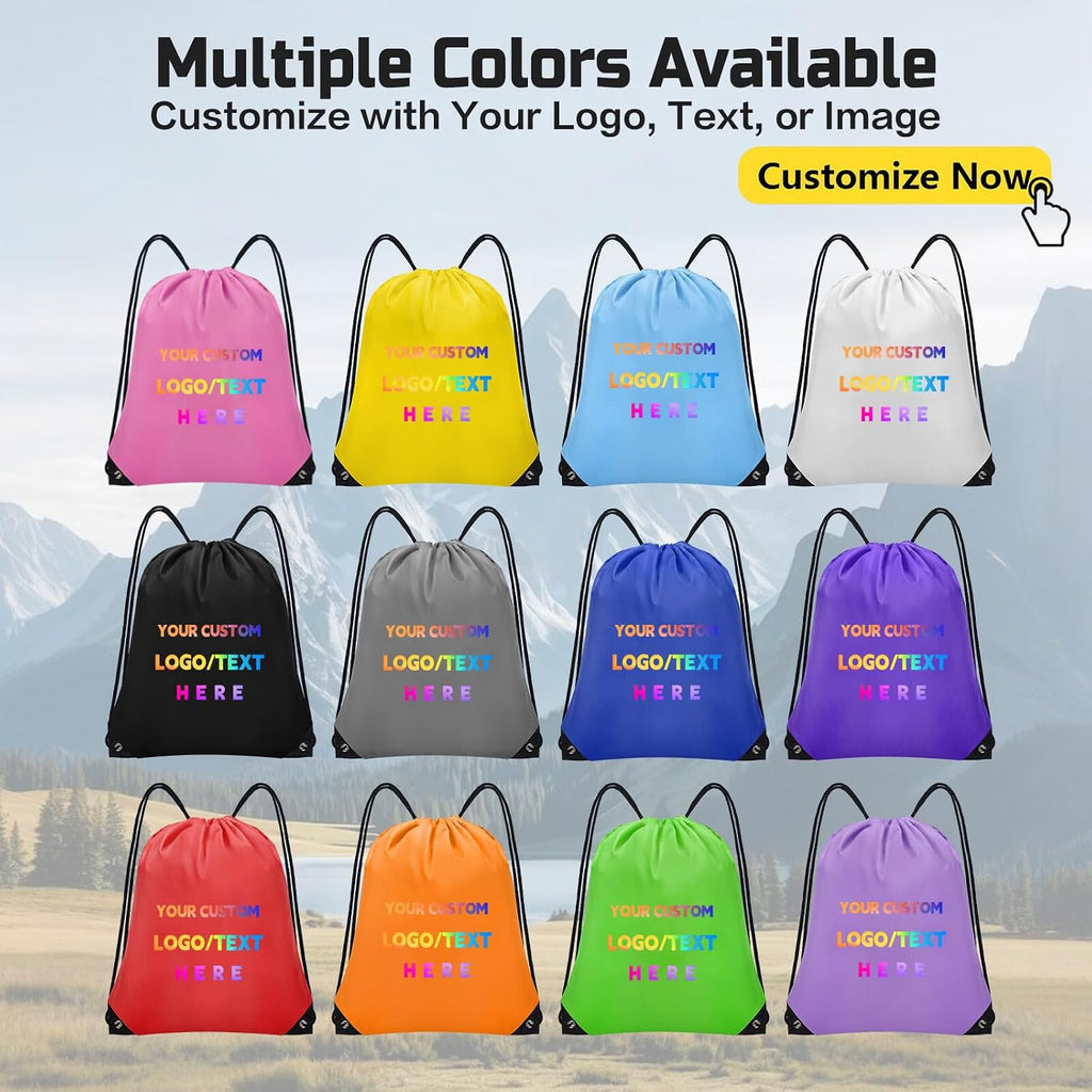 Grneric Personalized Drawstring Backpacks Bulk with Custom Logo 100 Pack Polyester String Gym Bags for Events, Travel, Sports, Black