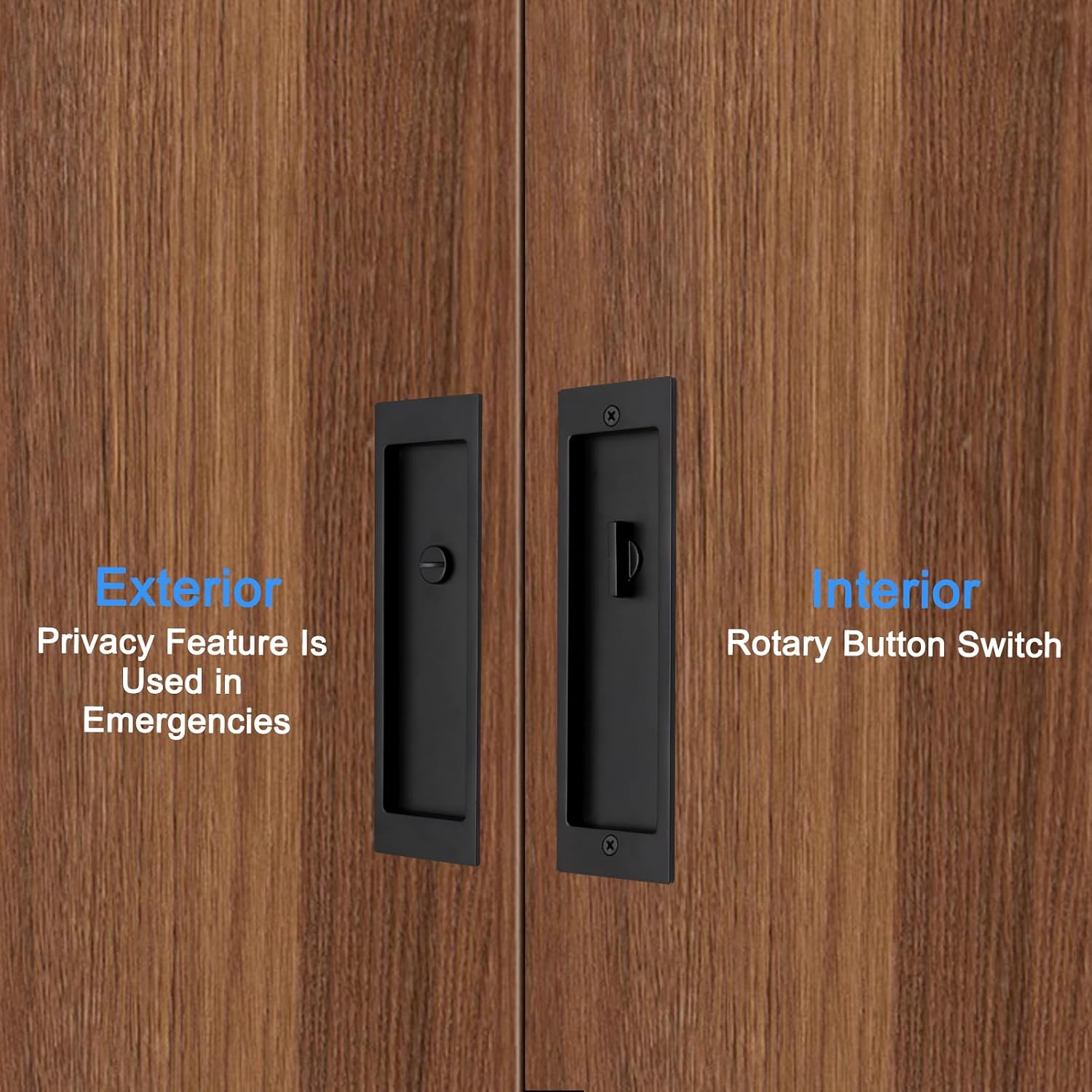 Rectangular Pocket Door Mortise Lock and Edge Pull, Narrow Modern Sliding Door Pop-Up Handle, (Bed/Bath) Pull Latch, Recessed Hardware for 1 3/8' to 2 3/16' Thickness (Privacy Lock, Matte Black)