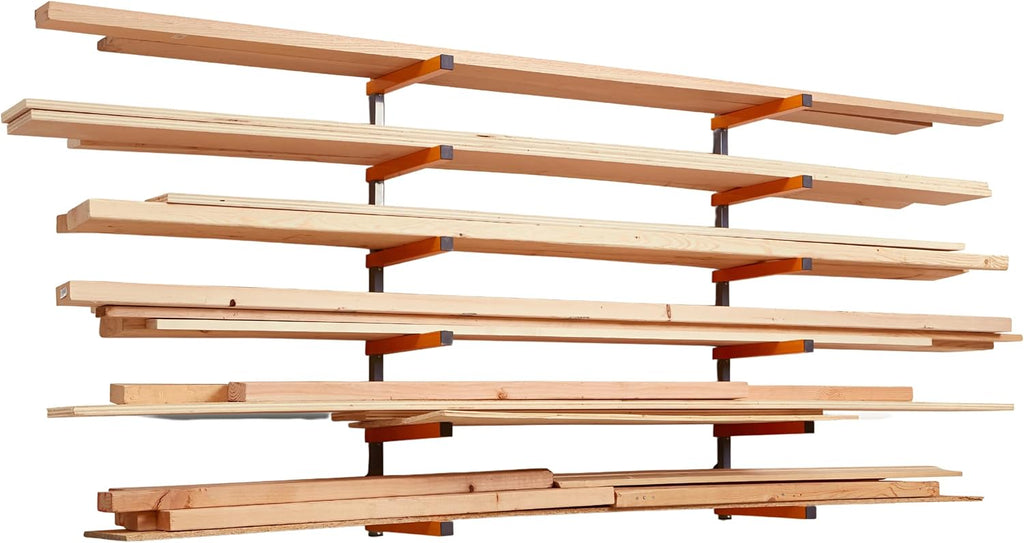 Bora 4-Piece Parallel Clamp Set 571550I & Wood Organizer and Lumber Storage Metal Rack with 6-Level Wall Mount – Indoor and Outdoor Use, In Orange | PBR-001