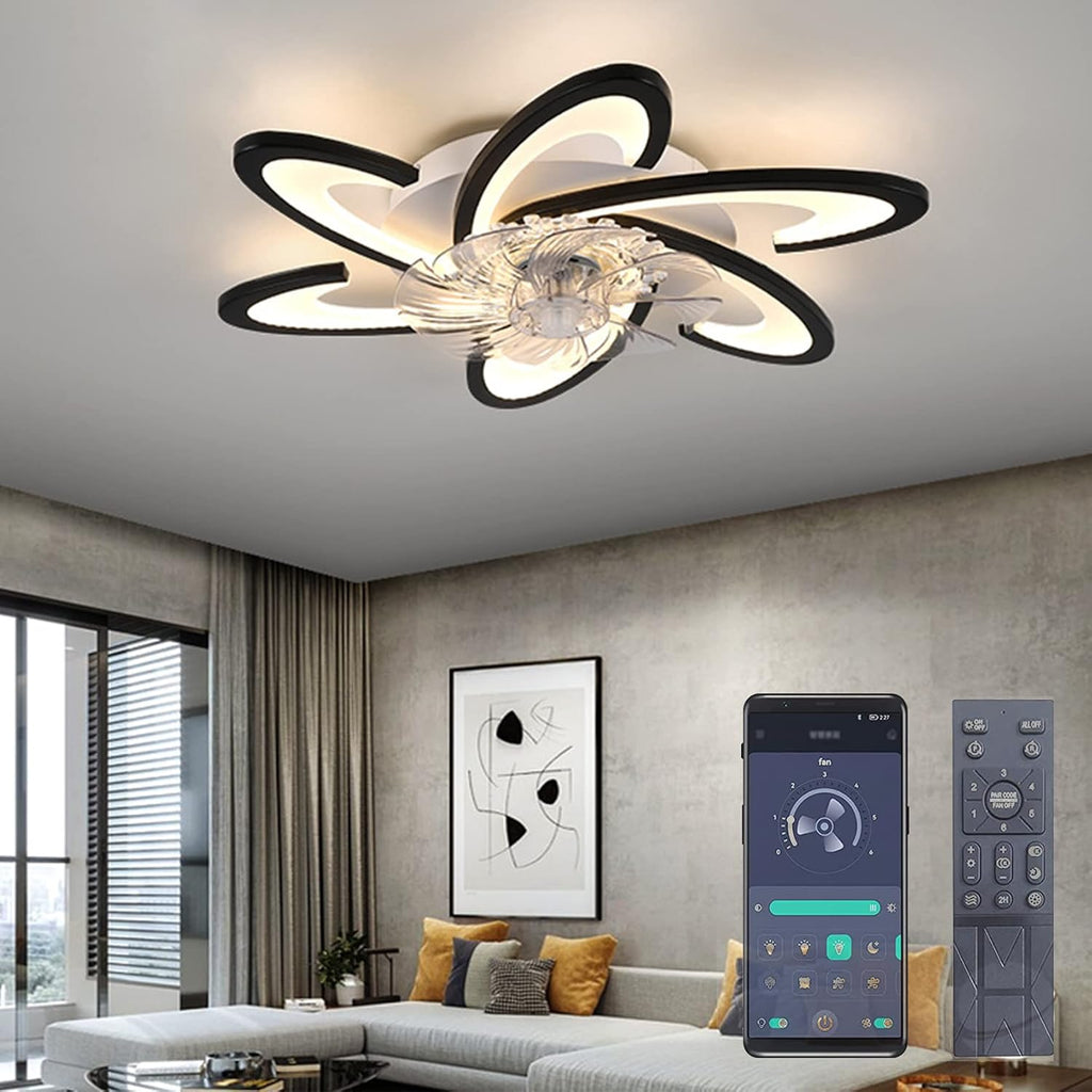 Small Space Ceiling Fan with Light, 23.6' Ceiling Fan with Lights Dimmable LED 6 Speeds Reversible Blades Timing with Remote Control, Ceiling Fans with Light Flush Mount (Black)