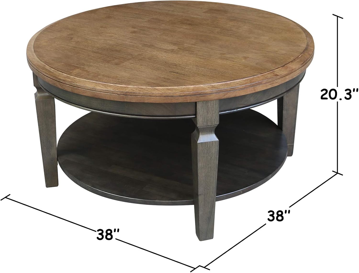 IC INTERNATIONAL CONCEPTS Vista Solid Wood Round Coffee Table in Hickory/Washed Coal
