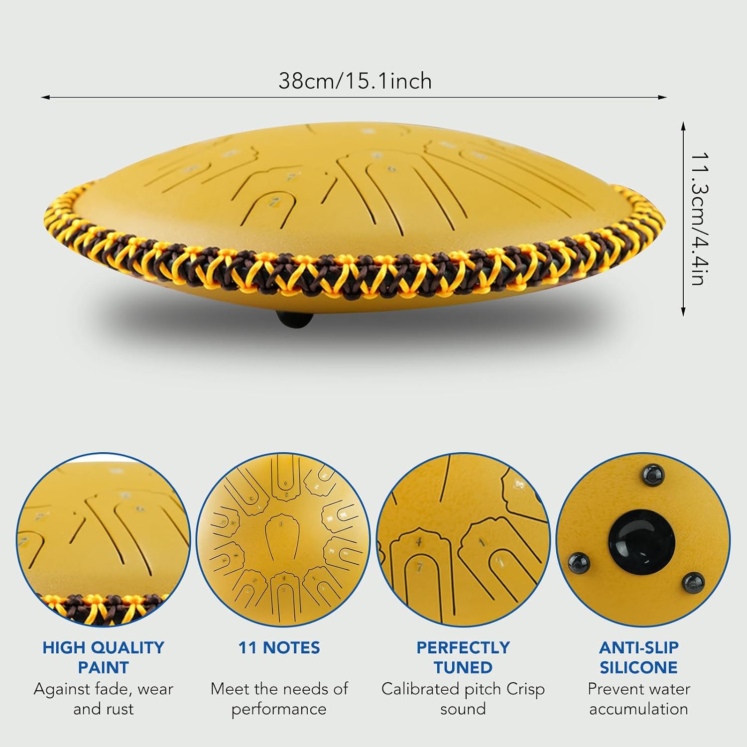 Generic Steel Tongue Drum 15 Inch 21 Notes - C Major Handpan Drum with Drum Mallets for Meditation Yoga Beginners Majors Family Friends Handpan Drum（Gold）