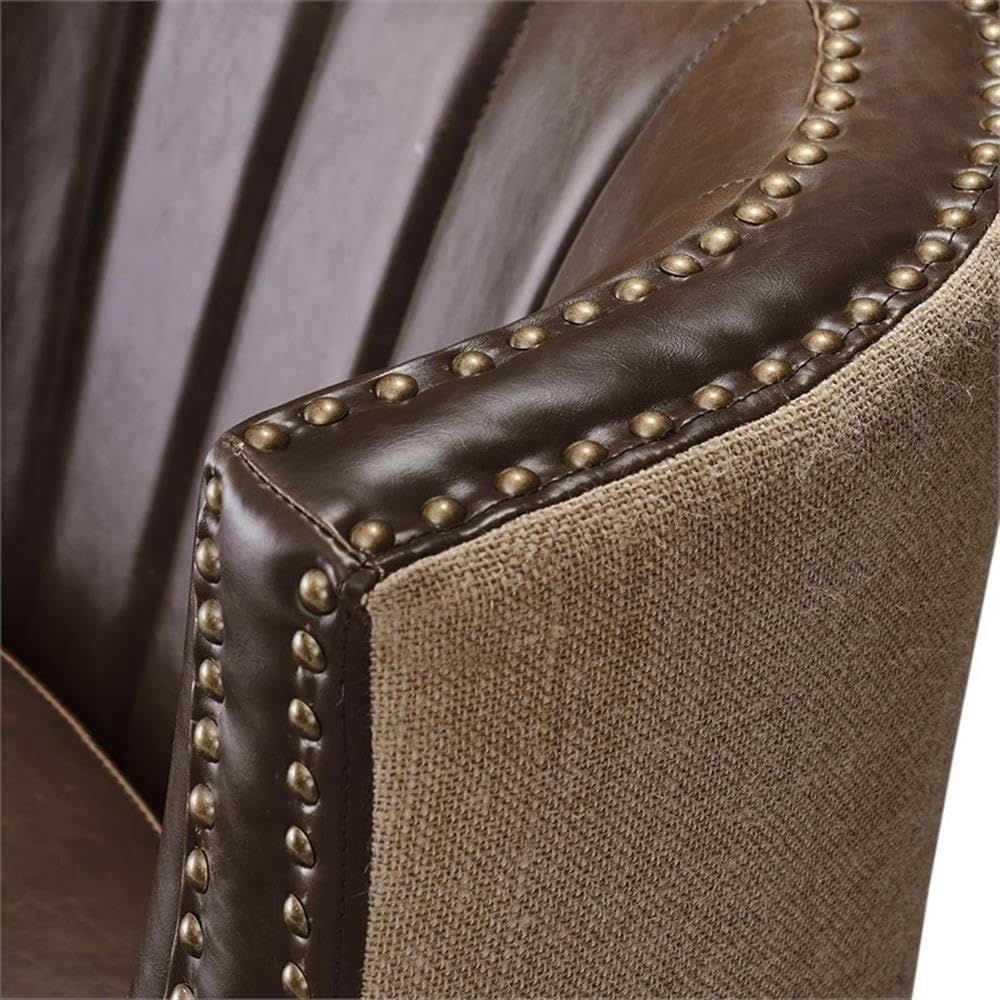 Tommy Hilfiger Dorset Leather Club Chair, Brass Nailhead Accent Trim, High Back Reading Armchair, Traditional Living Room Furniture, Chesterfield Brown