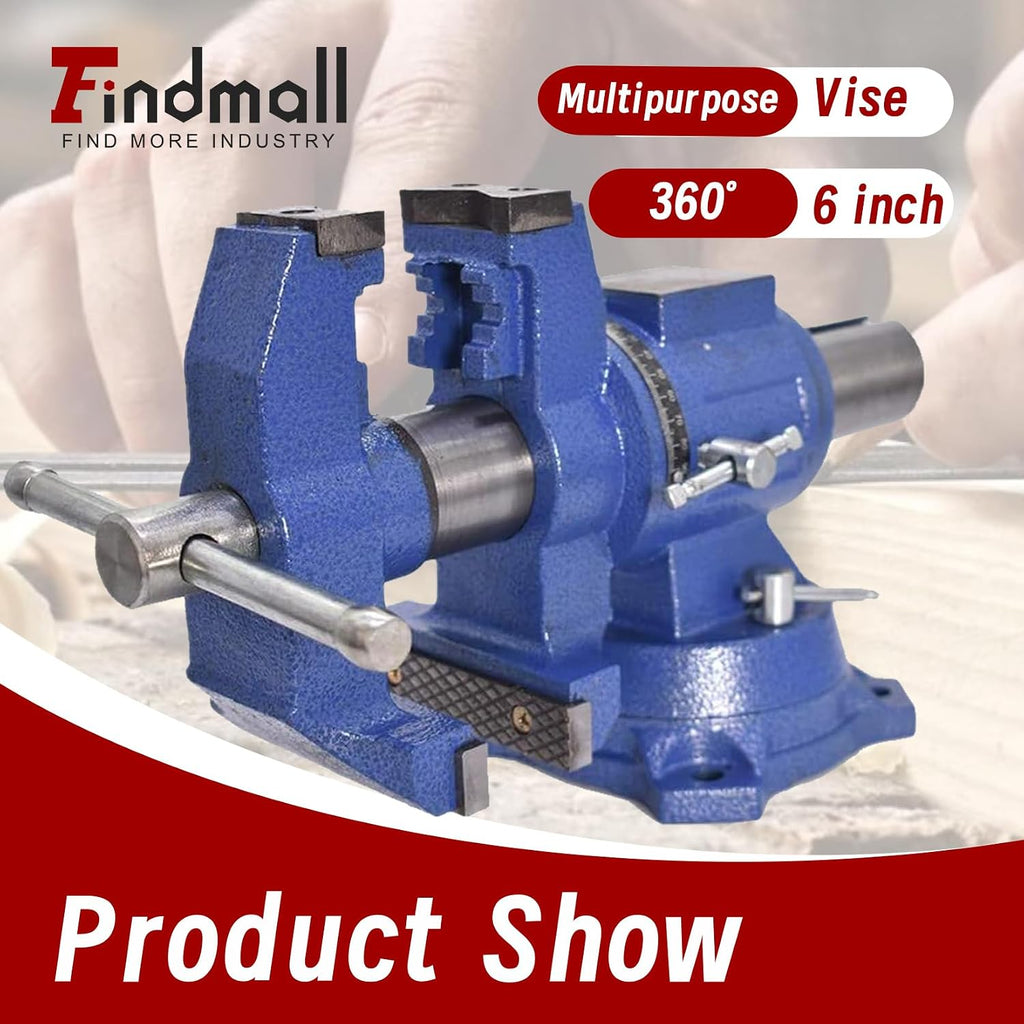 findmall Multipurpose Vise Bench Vise Heavy Duty Multi-Jaw Vise 360-Degree Rotation Clamp on Vise with Swivel Base and Head for Clamping Fixing Equipment Home or Industrial Use (6 inch)