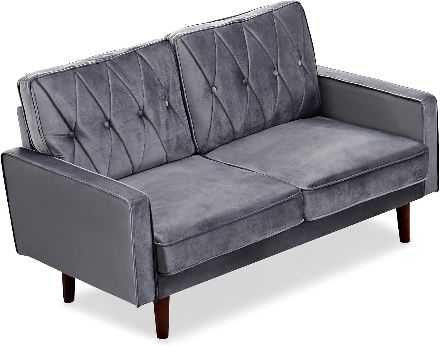 Container Furniture Modern Style Tufted Velvet Couches for Living Room with Soft Fabric Upholstery and Solid Wood Frame, 2 Piece Sofa and Loveseat Set, Grey