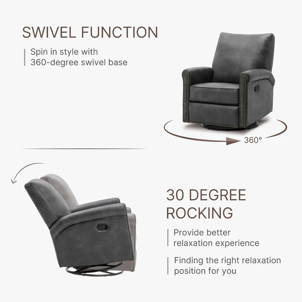 KISLOT Large Leather Recliner Chair Faux Swivel Rocker for Adults Manual Sofa for Living Room Bedroom Home Theater Seating